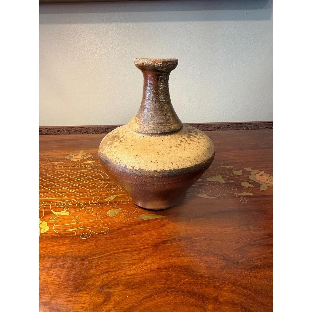 Vintage Studio Pottery Vase, Signed‎ Brown Drip Glaze Bud Vase